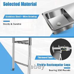 304 Stainless Steel Commercial Kitchen Sink Single Bowl with Workbench47x24x32