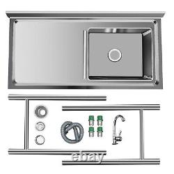 304 Stainless Steel Commercial Kitchen Sink Single Bowl with Workbench47x24x32