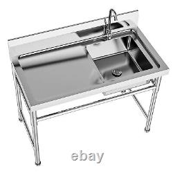 304 Stainless Steel Commercial Kitchen Sink Single Bowl with Workbench47x24x32