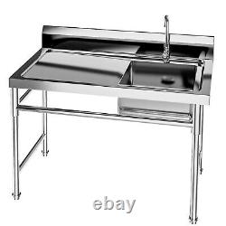 304 Stainless Steel Commercial Kitchen Sink Single Bowl with Workbench47x24x32