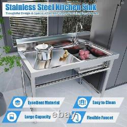 304 Stainless Steel Single Bowl Commercial KitchenSink with Workbench 47x24x32