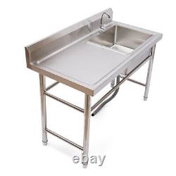 304 Stainless Steel Single Bowl Commercial KitchenSink with Workbench 47x24x32