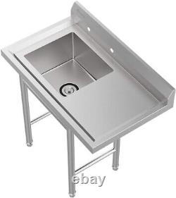 304 Stainless Steel Utility Sink with Drainboard Workbench Sink Commercial Sink
