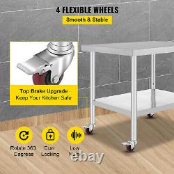 30X36 Restaurant Kitchen Prep Work Table withWheel Commercial Stainless Steel