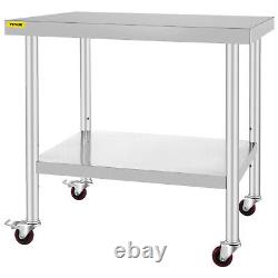 30X36 Restaurant Kitchen Prep Work Table withWheel Commercial Stainless Steel