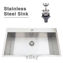 32 Stainless Steel Single Bowl Top Mount Drop in 18-Gauge Kitchen Sink