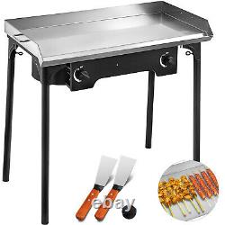 32 x 17 Stainless Steel Flat Top Griddle Grill & Double Burner Stove