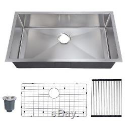 33x18 Stainless Steel Kitchen Sink Handmade 16 Gauge Single Bowl Grid Topmount