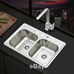 33x22x8'' Double Bowl 18 Gauge Stainless Steel Sink Undermount Drop Kitchen