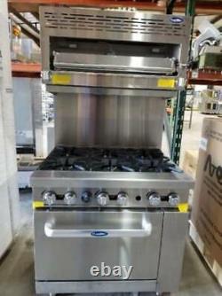 36 Range Stove, 6 Burners Standard Full Oven Stove With Salamander Casters Gas