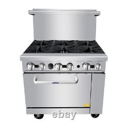 36 Range Stove, 6 Burners Standard Full Oven Stove With Salamander Casters Gas