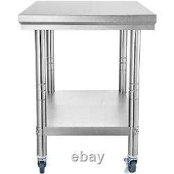 36 x 24 Stainless Steel Commercial Kitchen Prep & Work Table with 4 Casters