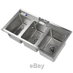 37 Three Compartment 10 x 14 x 10 Bowl Faucet Stainless Steel Drop In Sink 3