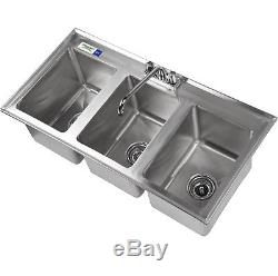 37 Three Compartment FAUCET 10 x 14 x 10 Bowl Stainless Steel Drop In Sink 3