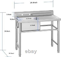 39.4 x 19.7 Commercial Sink withPrep Area Single Bowl for Restaurant Laundry