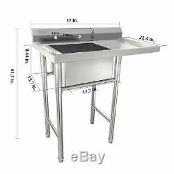 39 Commercial Stainless Steel Sink with Drainboard Heavy Duty Landry Sink Utility