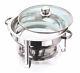 4.5 Ltr Round Chafing Dish With Glass Lid Stainless Steel Food Warmer Catering