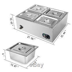 4-Pan Food Warmer Bain Marie Steam Table Steamer Wet Heat 4 Sections Countertop