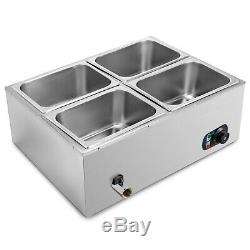 4-Pan Food Warmer Bain Marie Steam Table Steamer Wet Heat 4 Sections Countertop