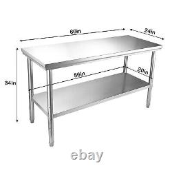 4 Sizes Stainless Steel BBQ Food Prep Work Table Kitchen Restaurant 600LBS Load