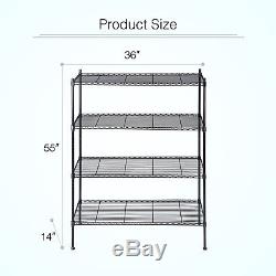 4 Tier 55x36x14 Kitchen Storage Shelving Steel Wire Adjustable Black Shelves