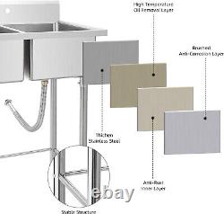 41 Kitchen Sink Commercial 2 Compartment Stainless Steel Prep & Utility Sink US