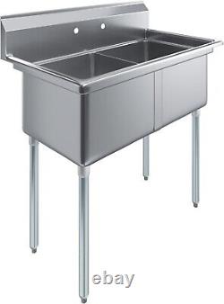 41 Long Two Compartment Stainless Steel Commercial Kitchen Prep & Utility Sink