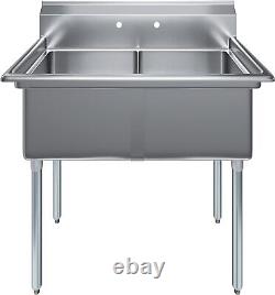 41 Long Two Compartment Stainless Steel Commercial Kitchen Prep & Utility Sink