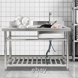 47 Commercial Kitchen Sink Prep Table with Faucet Stainless Steel 1 Compartment