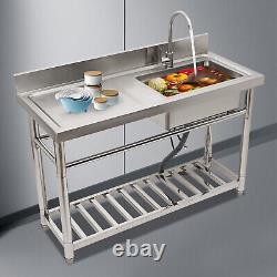 47 Commercial Kitchen Sink Prep Table with Faucet Stainless Steel 1 Compartment