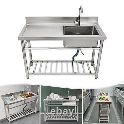 47 Commercial Kitchen Sink Prep Table with Faucet Stainless Steel 1 Compartment