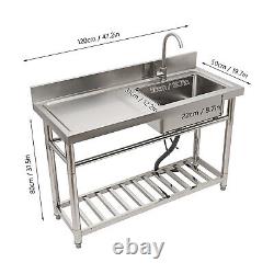 47 Commercial Kitchen Sink Prep Table with Faucet Stainless Steel 1 Compartment