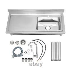 47 Commercial Kitchen Sink Prep Table with Faucet Stainless Steel 1 Compartment