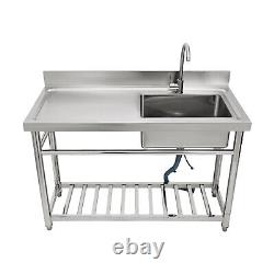 47 Commercial Kitchen Sink Prep Table with Faucet Stainless Steel 1 Compartment