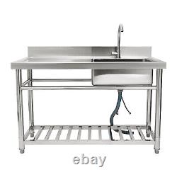 47 Commercial Kitchen Sink Prep Table with Faucet Stainless Steel 1 Compartment