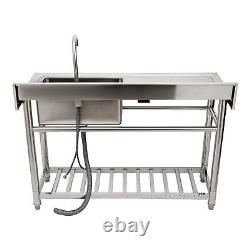 47 Commercial Kitchen Sink Prep Table with Faucet Stainless Steel 1 Compartment