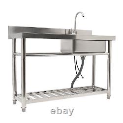 47 Commercial Kitchen Sink Prep Table with Faucet Stainless Steel 1 Compartment