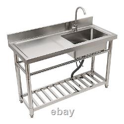 47 Commercial Kitchen Sink Prep Table with Faucet Stainless Steel 1 Compartment