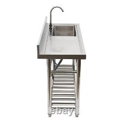 47 Commercial Kitchen Sink Prep Table with Faucet Stainless Steel 1 Compartment