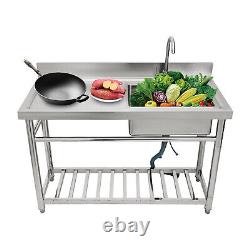 47 Commercial Kitchen Sink Prep Table with Faucet Stainless Steel 1 Compartment