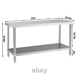 47x32in Stainless Steel Kitchen Restaurant Work Prep Table with Backsplash