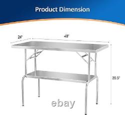 48 x 24 Inch Heavy-duty Stainless Steel Folding Table with Undershelf Portable