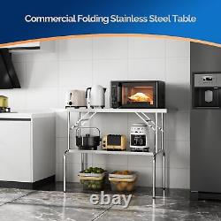 48 x 24 Inch Heavy-duty Stainless Steel Folding Table with Undershelf Portable