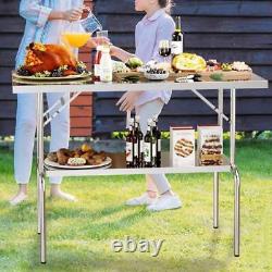 48 x 24 Inch Heavy-duty Stainless Steel Folding Table with Undershelf Portable