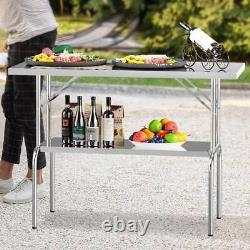 48 x 24 Inch Heavy-duty Stainless Steel Folding Table with Undershelf Portable