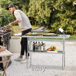 48 x 24 Inch Heavy-duty Stainless Steel Folding Table with Undershelf Portable