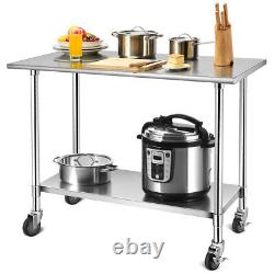 48 x 24 NSF Stainless Steel Commercial Kitchen Prep & Work Table on Wheels