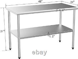 48'' x 24'' Stainless Steel Table for Prep&Work Commercial Worktable Heavy Duty