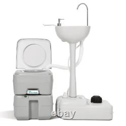5.3 Gallon Portable Wash Sink Flush Potty 17 L Hand Washing Station for Outdoor