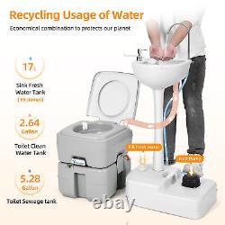 5.3 Gallon Portable Wash Sink Flush Potty 17 L Hand Washing Station for Outdoor